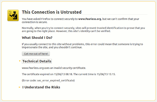fearless.org's ssl certificate has expired