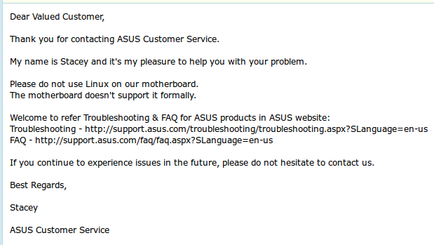 This is the reply I got from ASUS